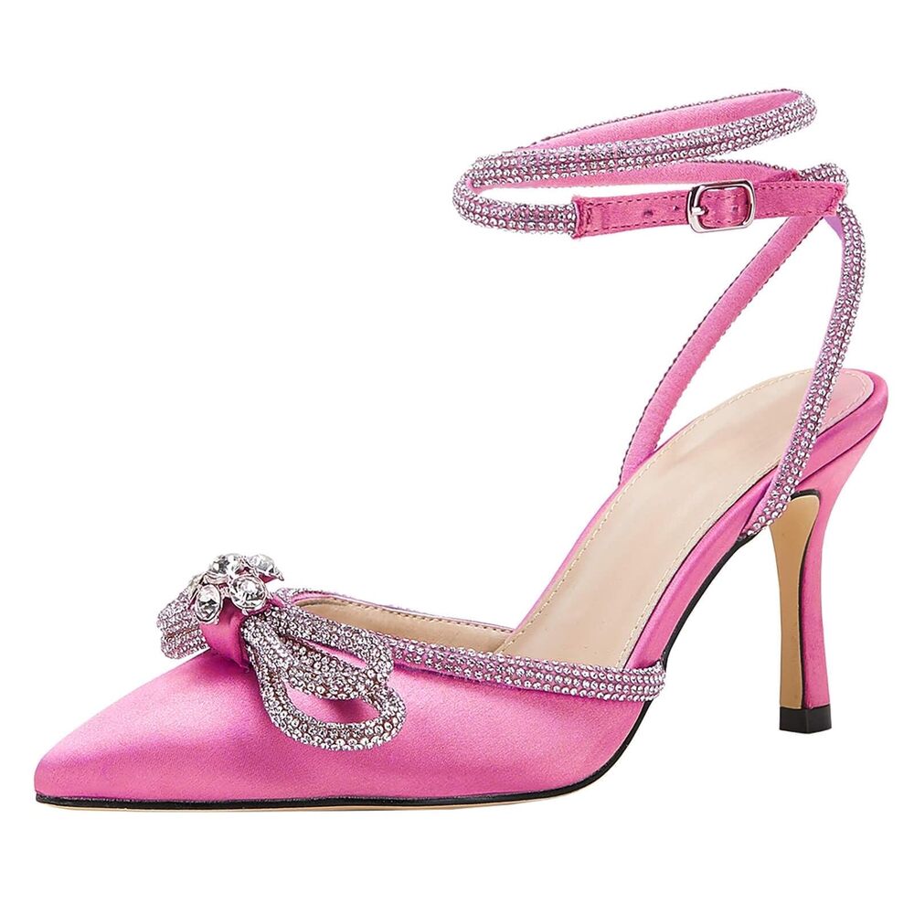 VETASTE Women’s Pink Crystal Double Bow Pointed Toe Heels Size 8.5 New